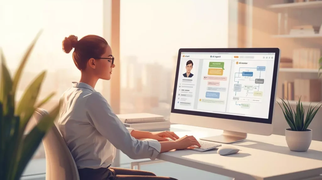 Venditore B2B in Svizzera affiancato da dashboard con suggerimenti AI Sales Agent