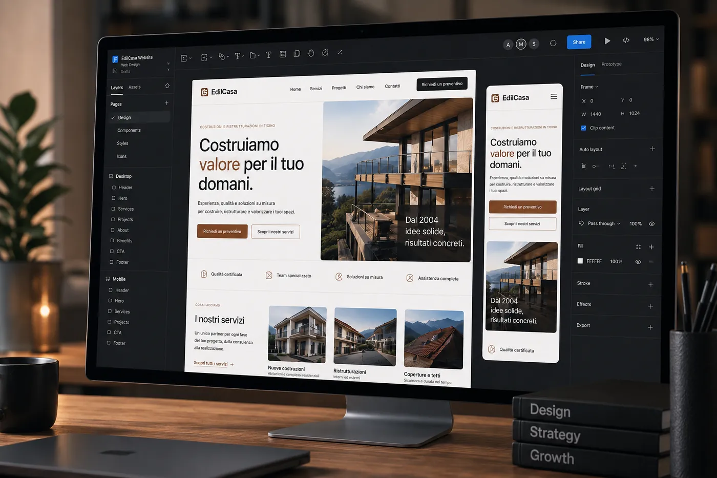 Esempio di restyling di un sito web con nuovo design UX e versione responsive desktop e mobile