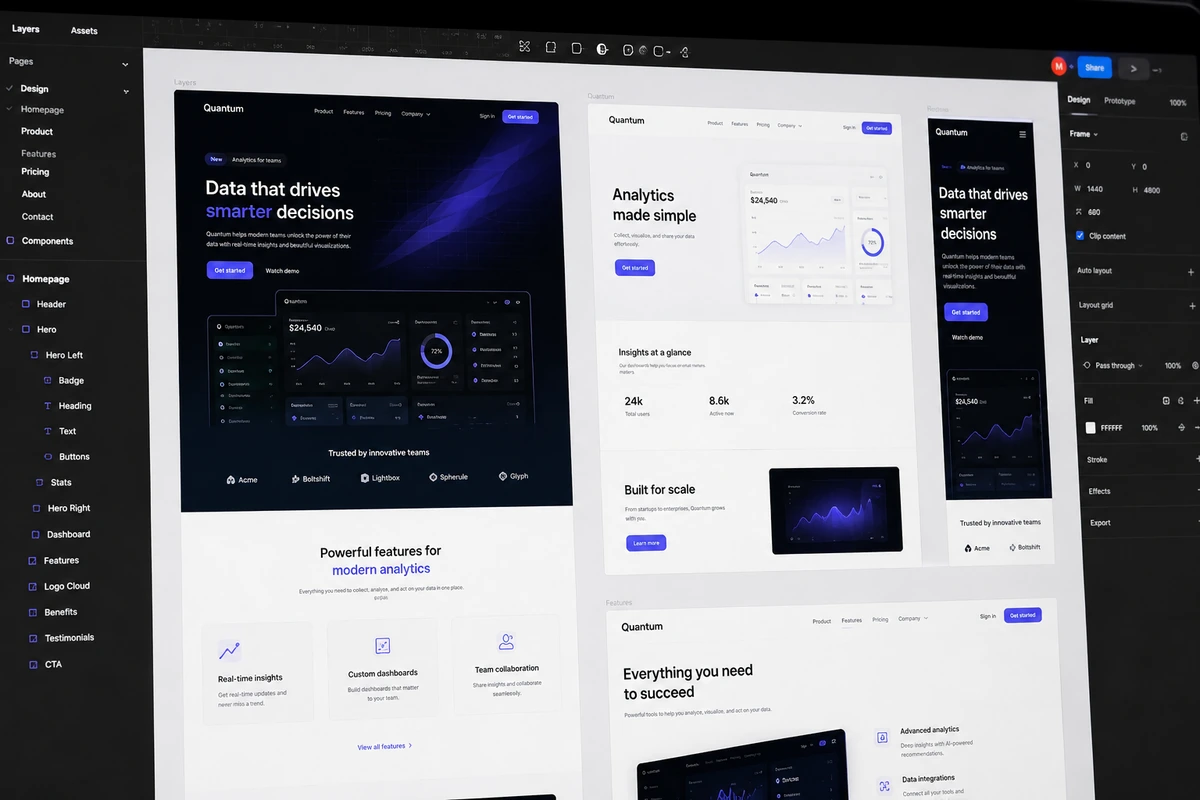 Progettazione UX di una homepage moderna con hero, menu, CTA e layout responsive